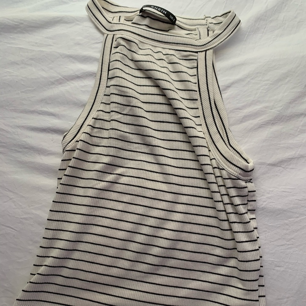 white and black halter tank top